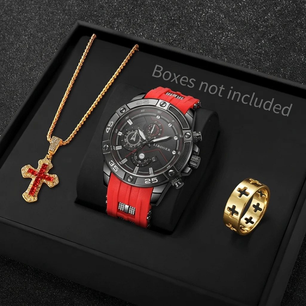 Mystery Jewelry Jar Watches - 3-częściowy modny męski zestaw sportowy: zegarek,